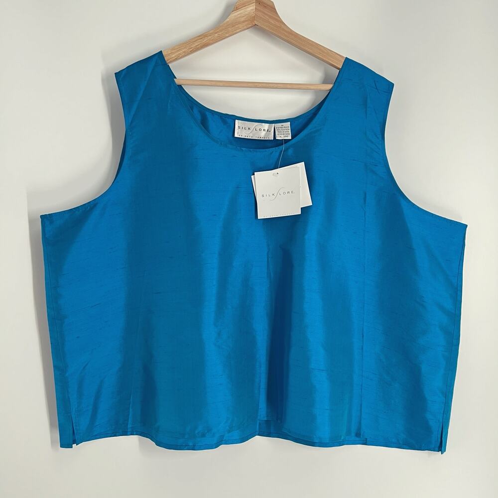 Silk Lore by Beth Terrell 100% Silk Tank Top NEW Womens Plus Size 3X Teal Blue
